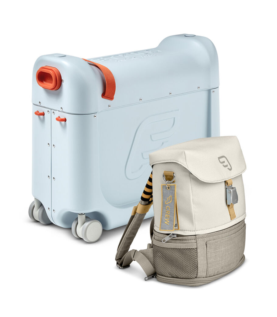JetKids™ by Stokke® Crew BackPack, Full Moon and BedBox V3, Blue Sky. Japan bundle. view 1