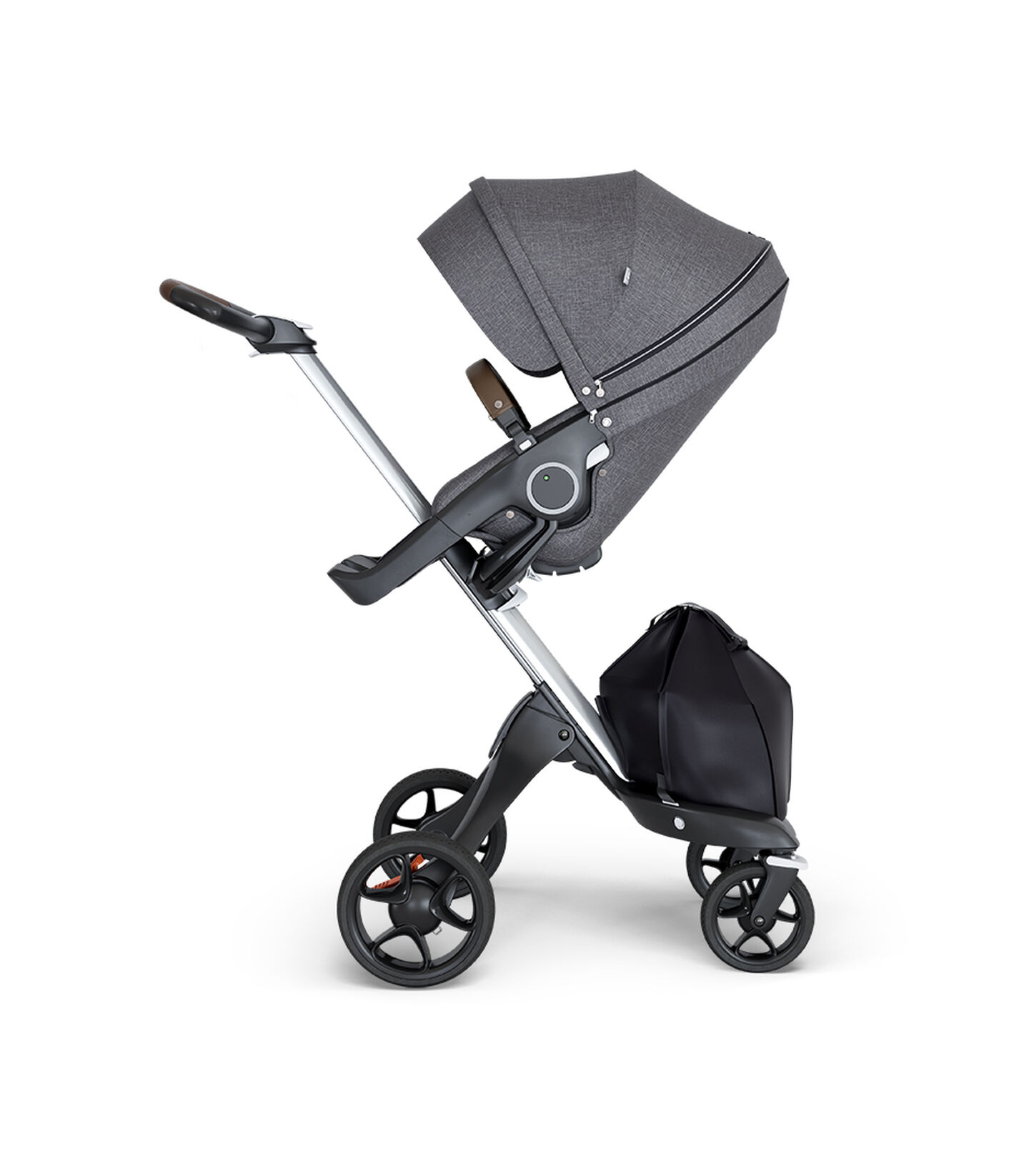 Stokke® Xplory® 6 Silver Chassis - Brown Handle Black Melange, 블랙 멜란지, mainview view 1