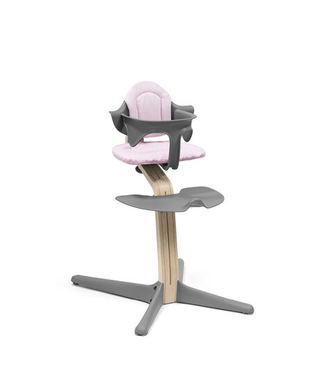 Stokke® Nomi® Chair Natural-Grey with Baby Set and Pink Cushions. view 6