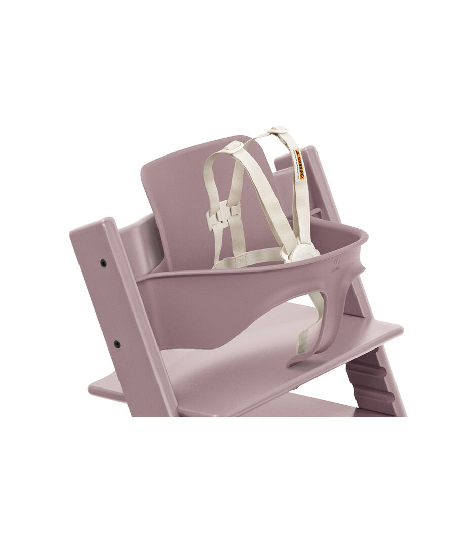 Tripp Trapp® chair Heather Mauve, Beech Wood, with  Baby Set. Close-up. US version.