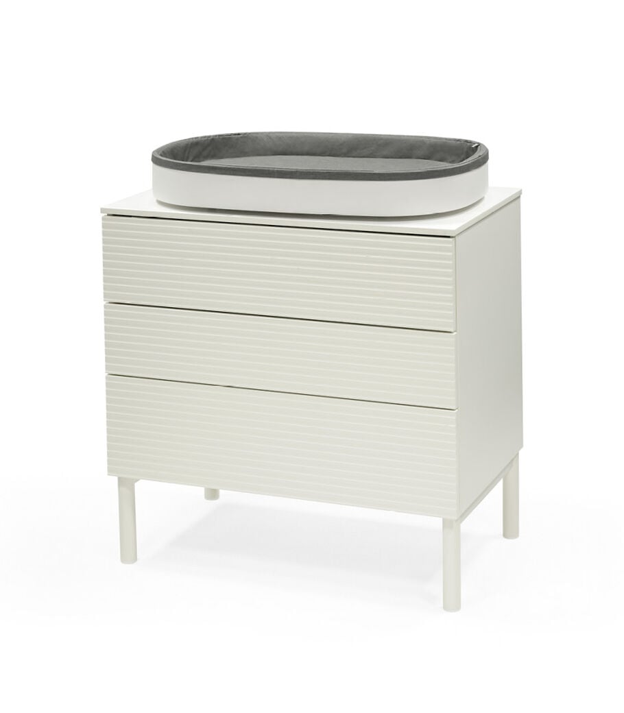 Stokke® Sleepi™ Dresser, White. With Changer on Top. Changing Pad Grey. view 2