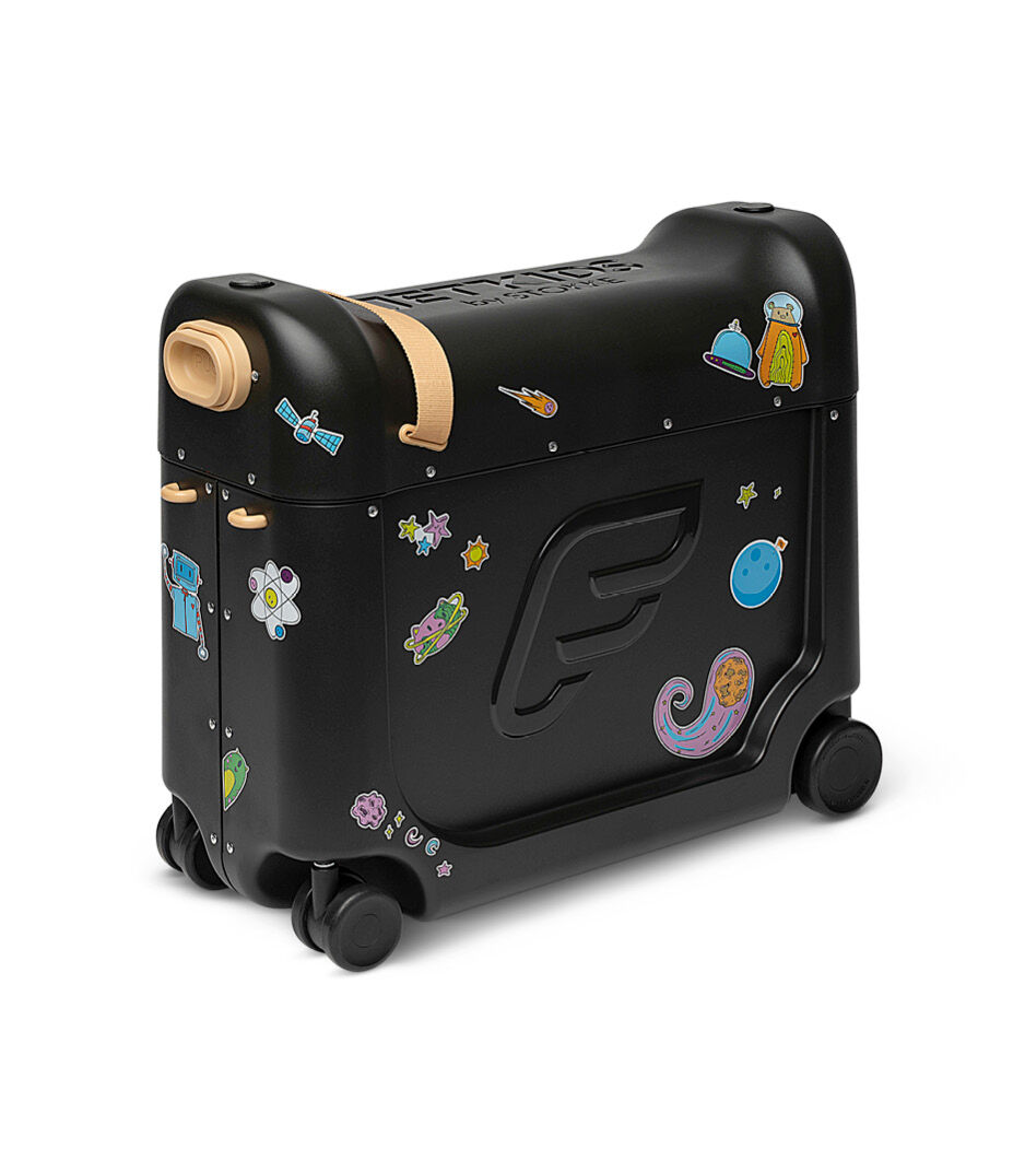 JetKids™ by Stokke® BedBox V3 in Lunar Eclipse Black Decorated with Stickers.