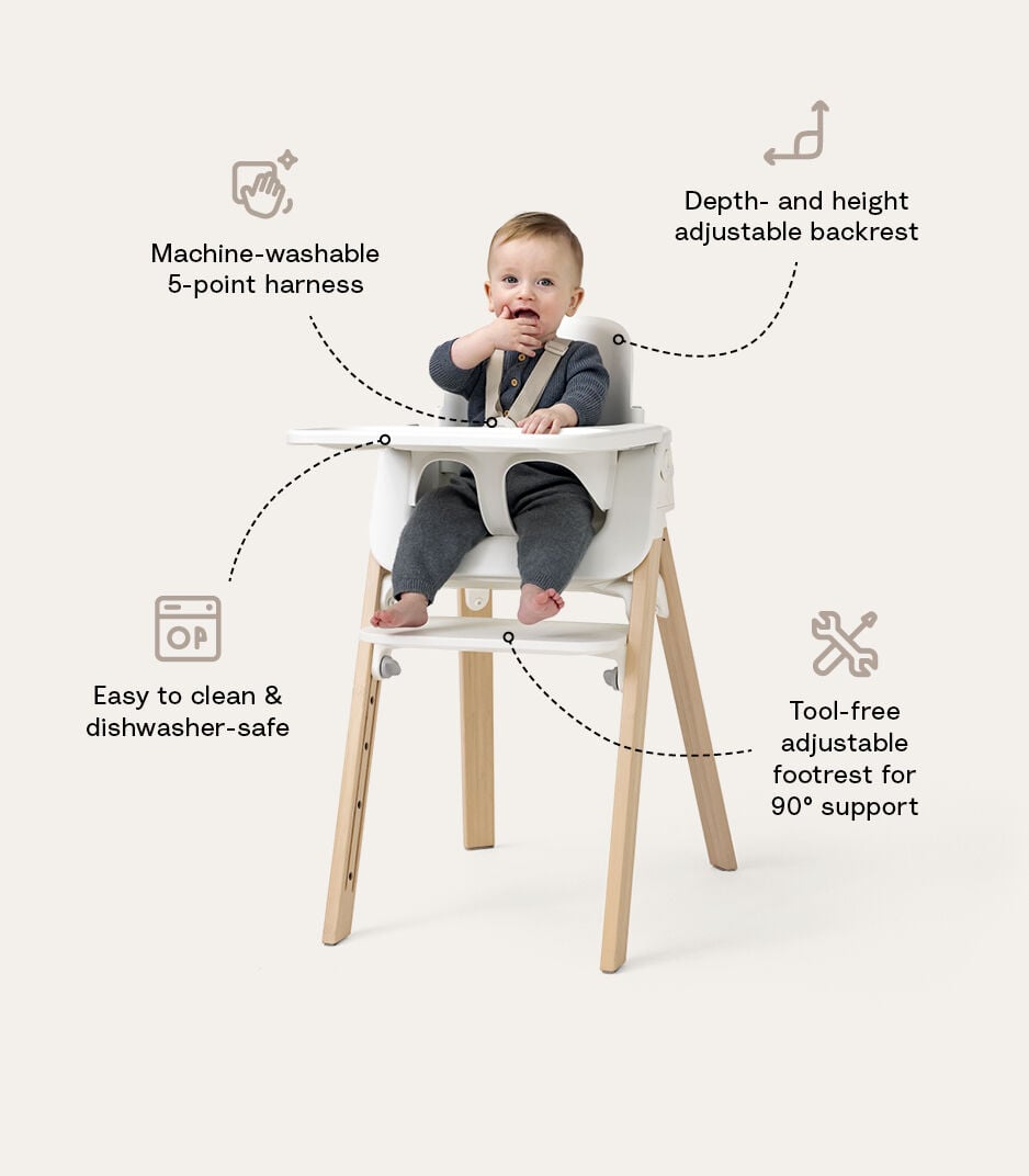 【美品】 STOKKE ステップス ハイチェア ホワイト ベビーチェア ステップス | お子さまに合わせて調節できるハイチェア | Stokke