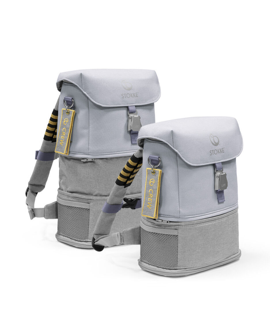 Stokke® JetKids™ BackPack, Arctic Blue. Angled. Size comparison. galery image 4