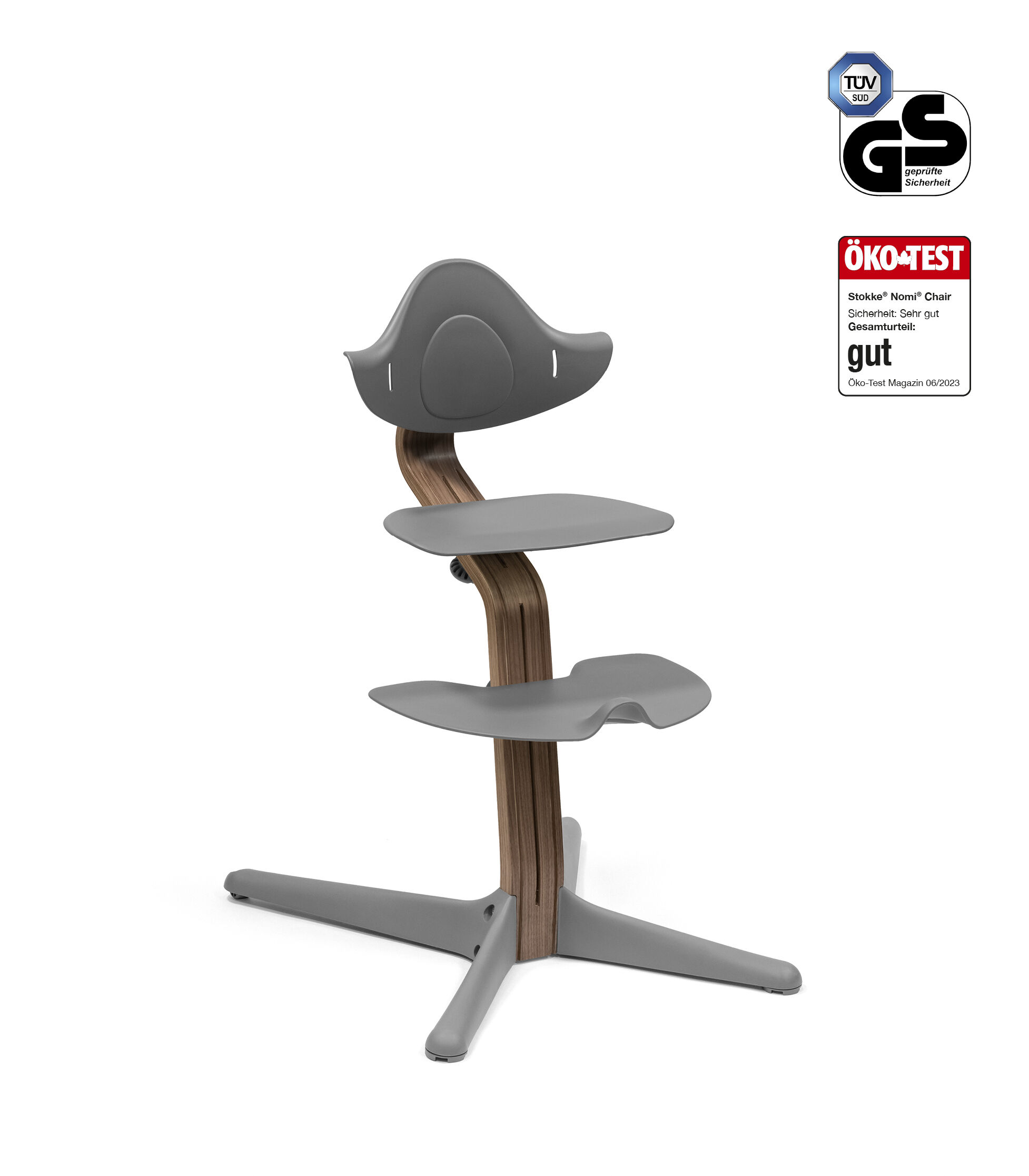 Stokke® Nomi® 成長椅胡桃木支架 灰色座椅, 灰色, mainview