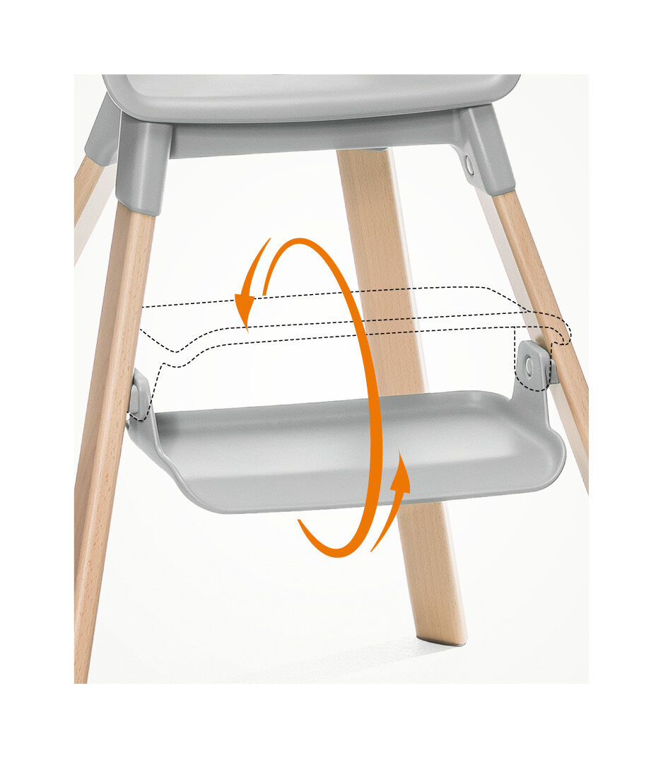 Stokke® Clikk™ High Chair. Natural Beech wood and Light Grey plastic parts.