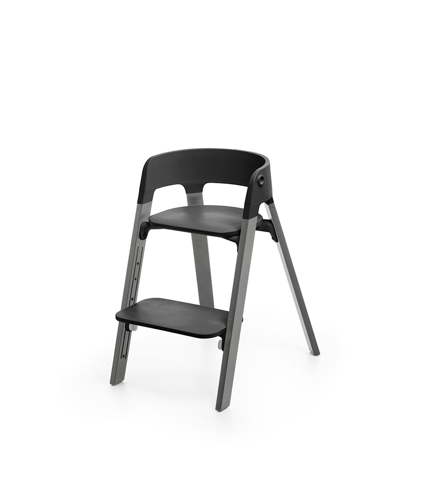 Stokke&reg; Steps&trade; Storm Grey  with Black seat and footrest in low position.