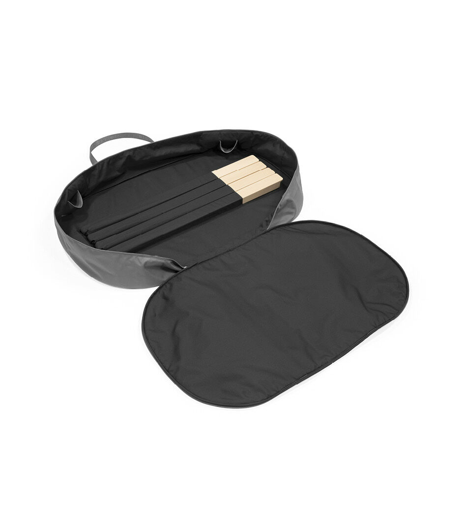 Stokke® Snoozi™ Storage Bag. Graphite Grey. With Snoozi wooden legs inside.