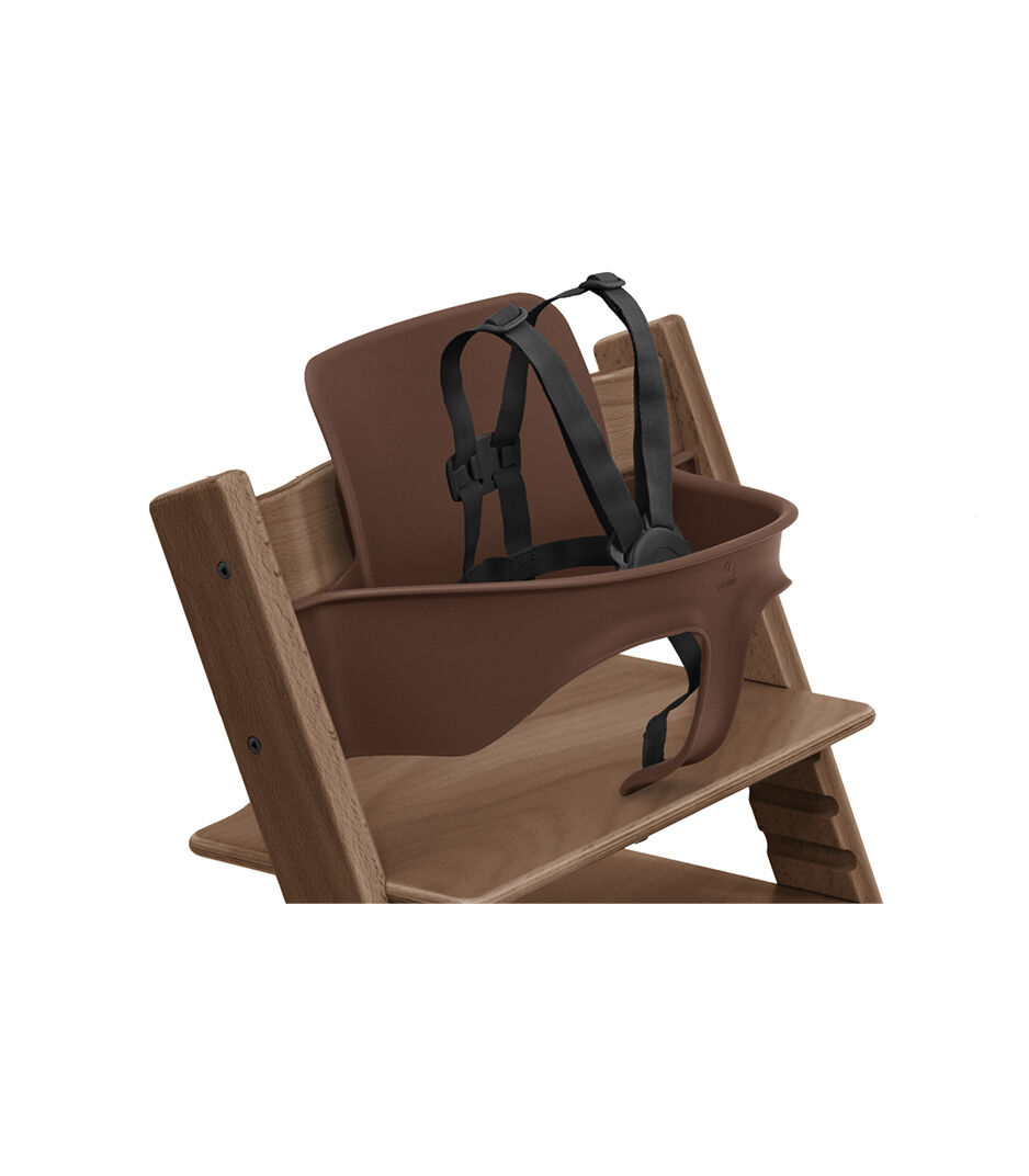 Tripp Trapp® chair Warm Brown with Baby Set2. Stokke® Harness Black. Close-up. galery image 4