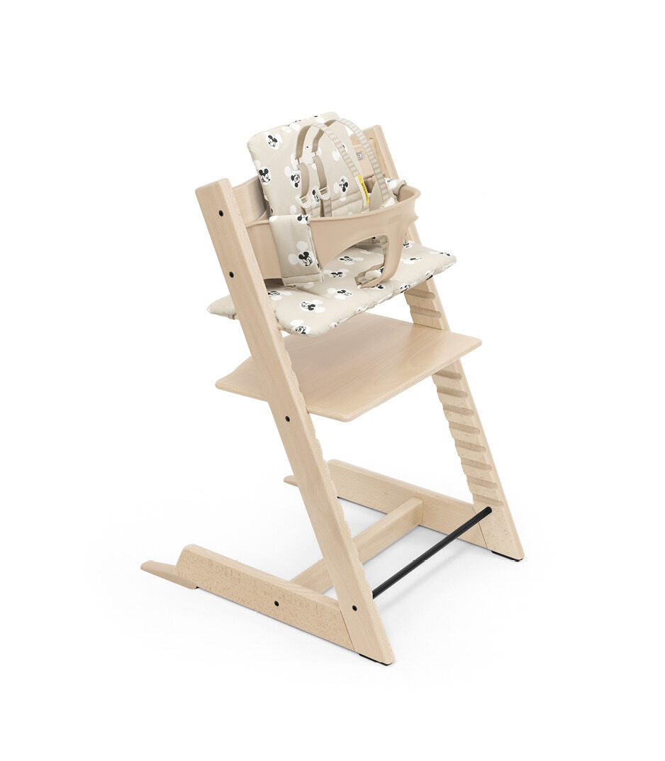 Tripp Trapp® chair Natural, with Baby Set and Classic Cushion Disney Mickey Signature. US Variant. Limited Edition.