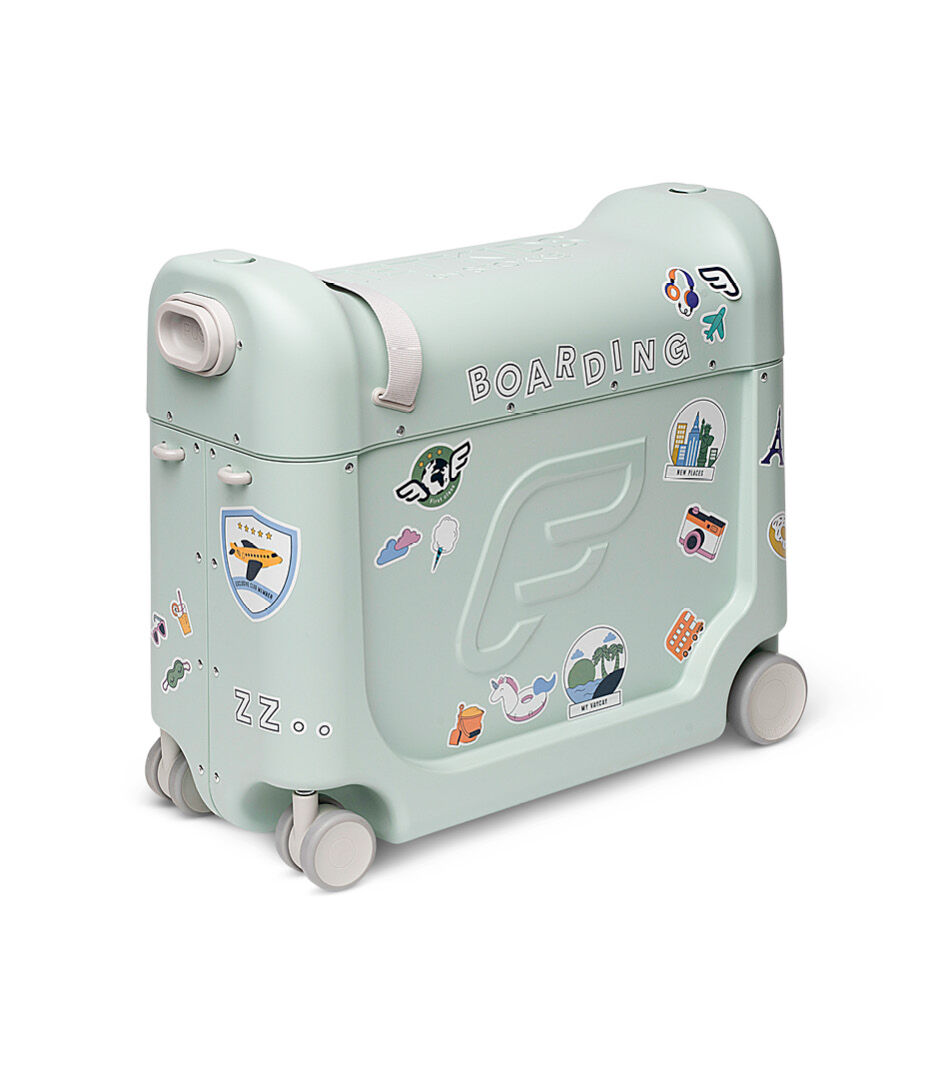 JetKids™ by Stokke® BedBox V3 in Green Aurora Decorated with Stickers.