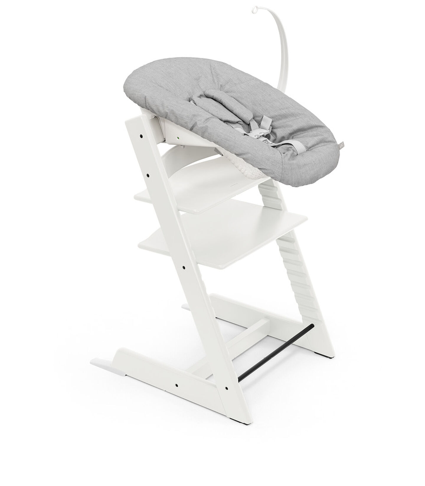 Tripp Trapp® chair White, Beech Wood, with Newborn Set Grey. Active. view 4