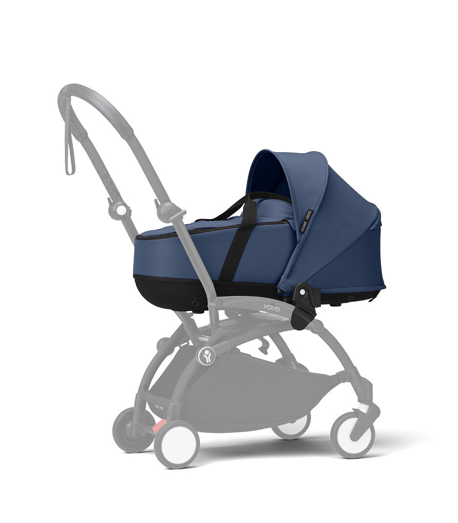 Stokke® YOYO3® Newborn Shell. Navy Blue. Black Frame. Shadowed frame.