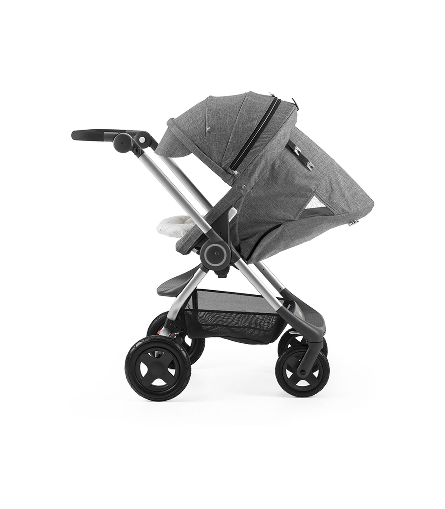 Stokke® Scoot™ with Black Melange seat and Canopy. Parent Facing. Sleep position. Stokke® Scoot™ with Black Melange seat and Canopy. Parent Facing. Sleep position.