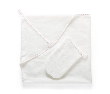 Stokke® Textiles. Hooded Towel, Pink Dots. Detail.
