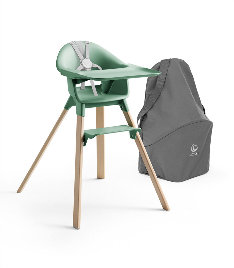 Stokke® Clikk™ High Chair Clover Green with Travel Bag Grey.
