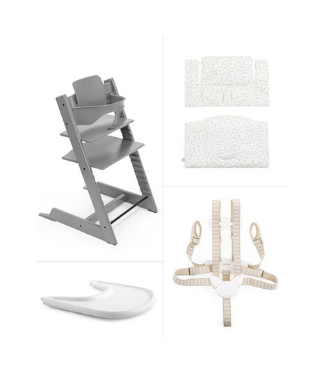 Tripp Trapp® Bundle. Chair Storm Grey, Baby Set, Stokke® Tray and Classic Cushion Soft Sprinkle. US version. view 3