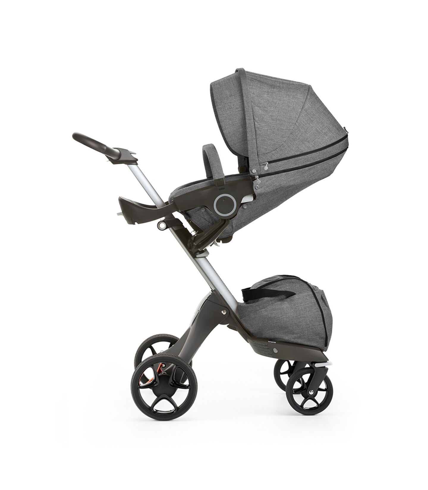 Stokke Xplory Black Melange Stokke Xplory With Stroller Seat Pa Facing Sleep Position