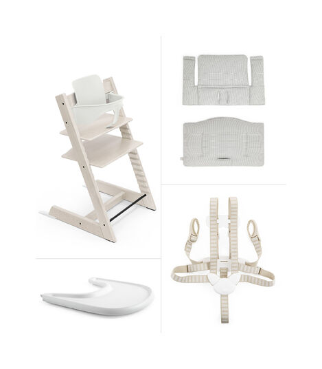 Tripp Trapp® Whitewash, Nordic Grey Cushion + Tray, Whitewash, Nordic Grey Cushion + Tray, mainview view 2