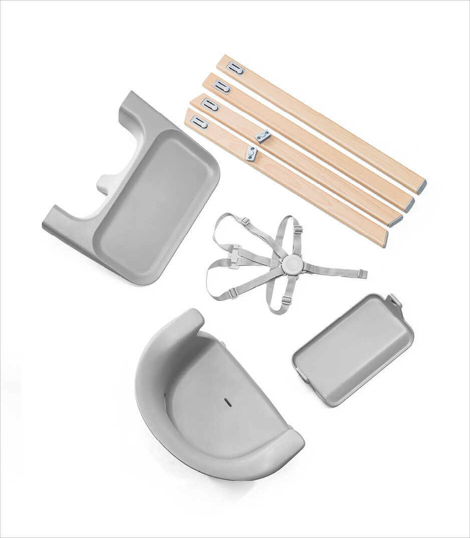 Stokke® Clikk™ High Chair. Natural Beech wood and Clud Grey plastic parts. What's included overview. galery image 9