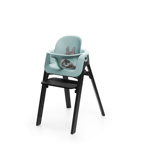 Stokke&reg; Steps&trade; Chair Oak Black, with Baby Set Aqua Blue.