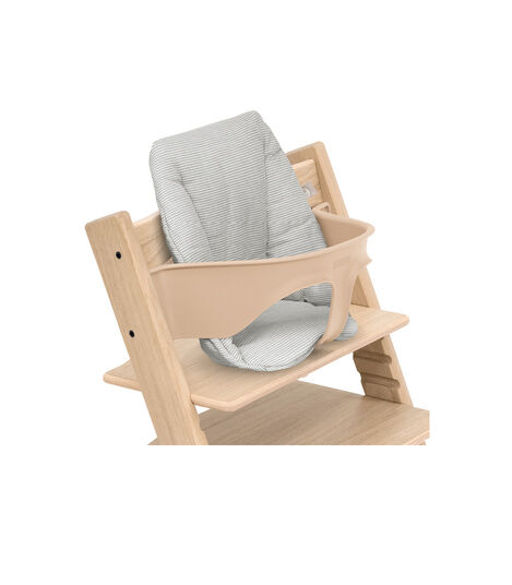 Tripp Trapp® chair Oak Natural, with Baby Set and Baby Cushion Nordic Grey. view 2