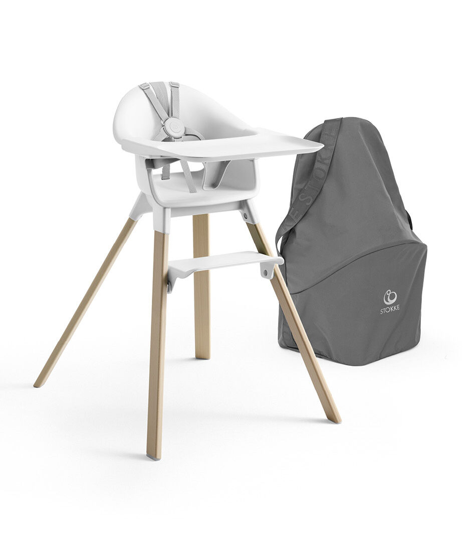 Stokke® Clikk™ High Chair White with Travel Bag Grey.