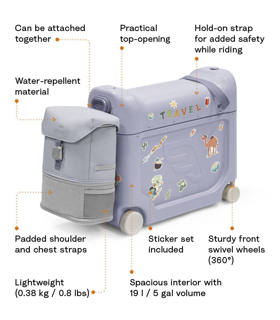 JetKids Travel Bundle – Ride-on Luggage + Backpack | Stokke JetKids Travel Bundle – Ride-on Luggage + Backpack | Stokke
