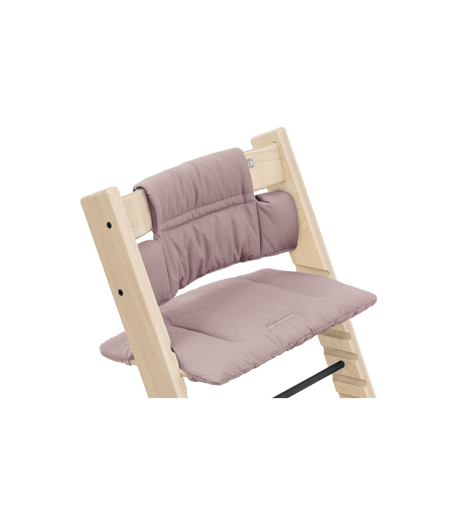 Tripp Trapp® chair Natural with Classic Cushion Heather Mauve. Close-up.