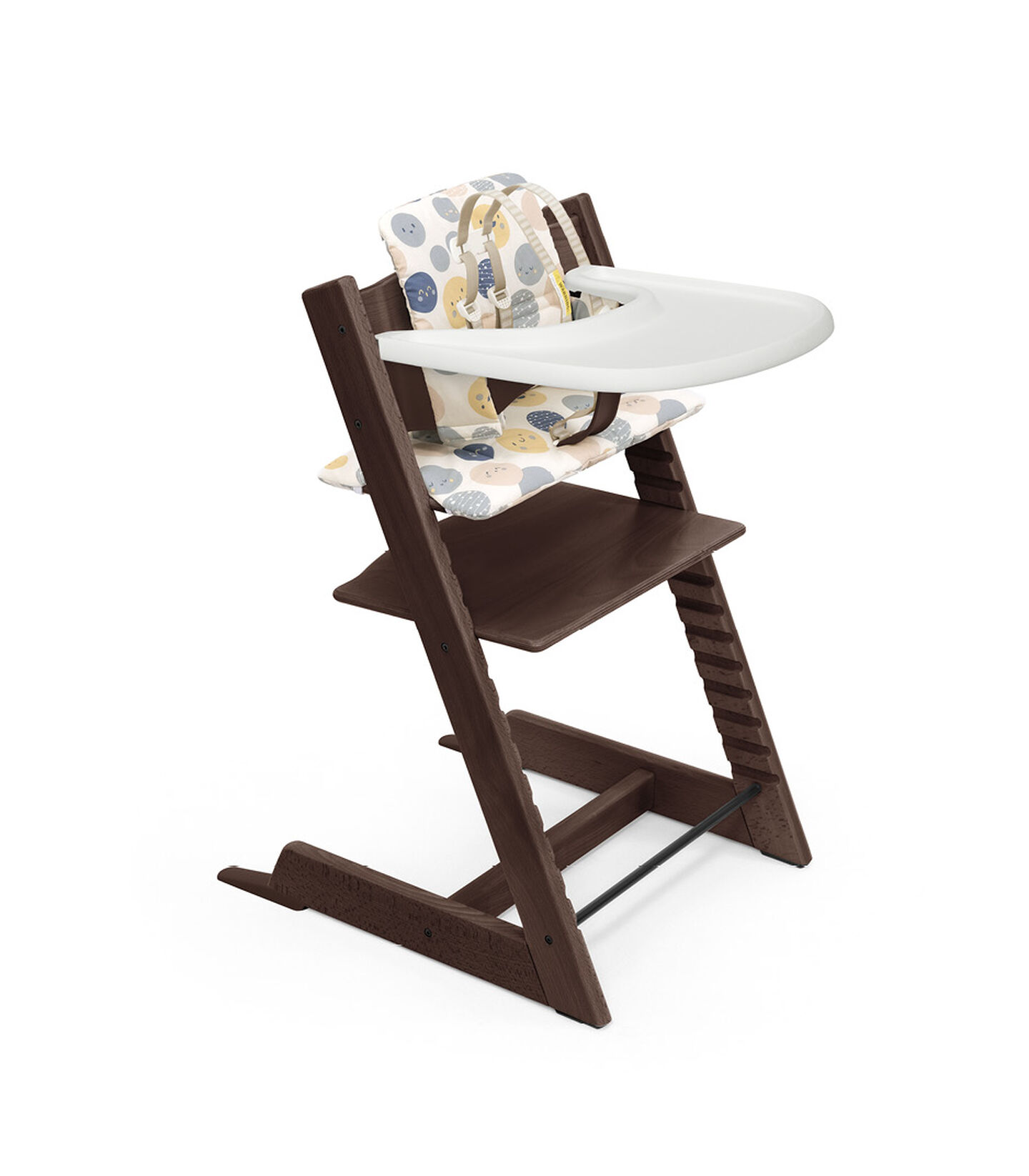 Tripp Trapp® Bundle. Chair Walnut Brown, Baby Set with Tray and Classic Cushion Soul System. US version. view 1