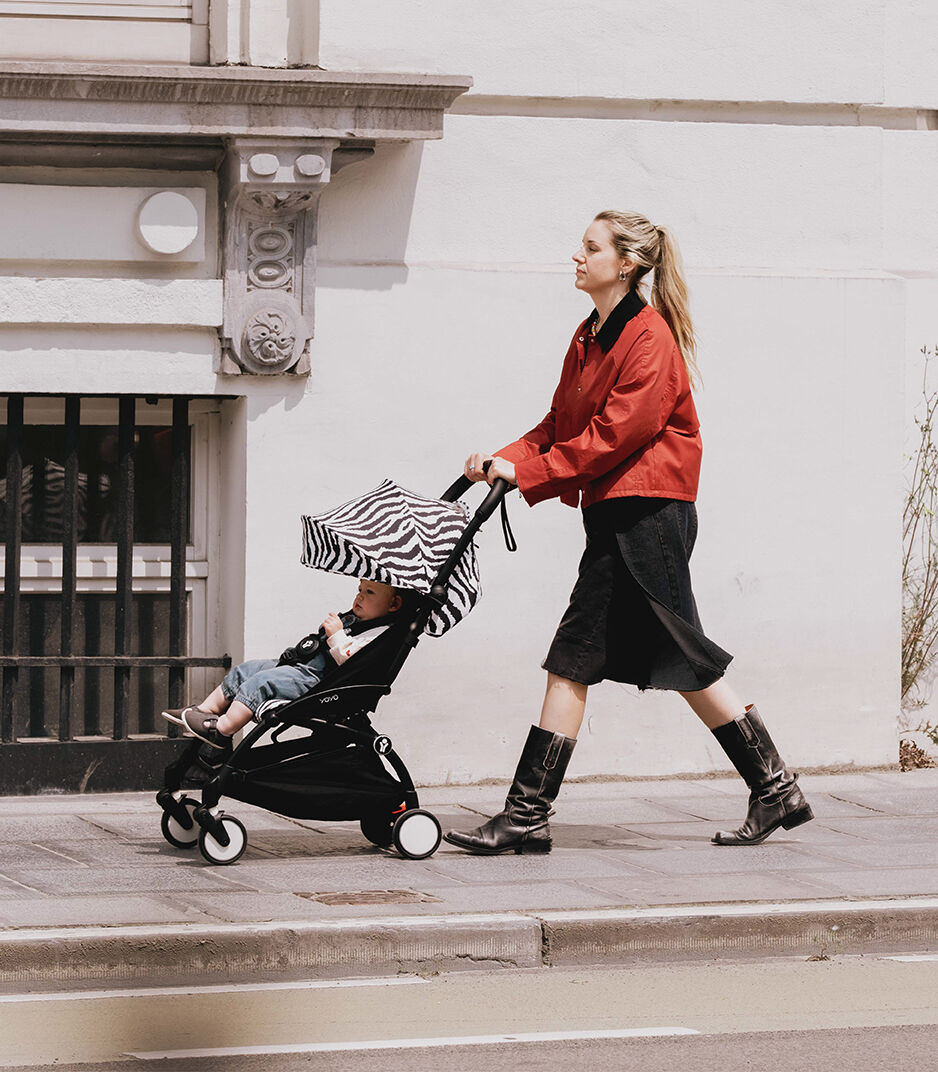 Stokke® YOYO³ stroller from 6 months - Zebra on Black, Zebra with Black Frame, mainview