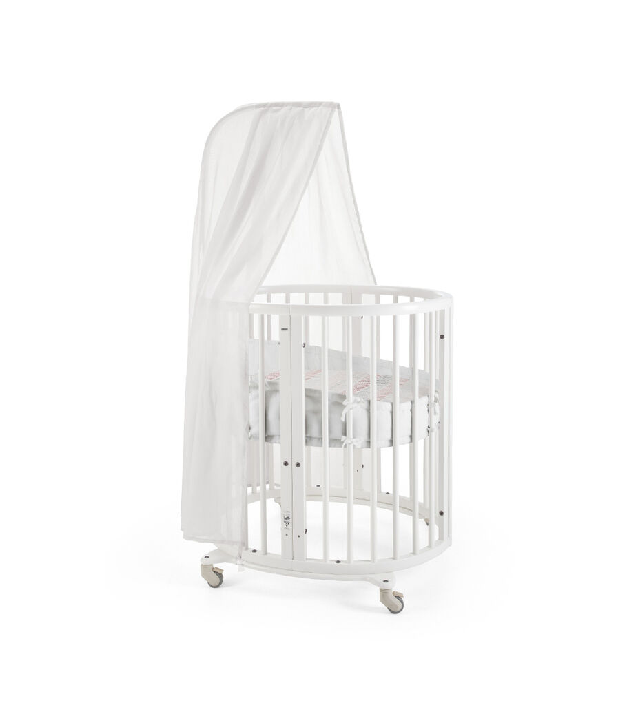 Stokke&reg; Sleepi Mini, Natural. Canopy, Bumper and Fitted Sheet, Coral Straw.