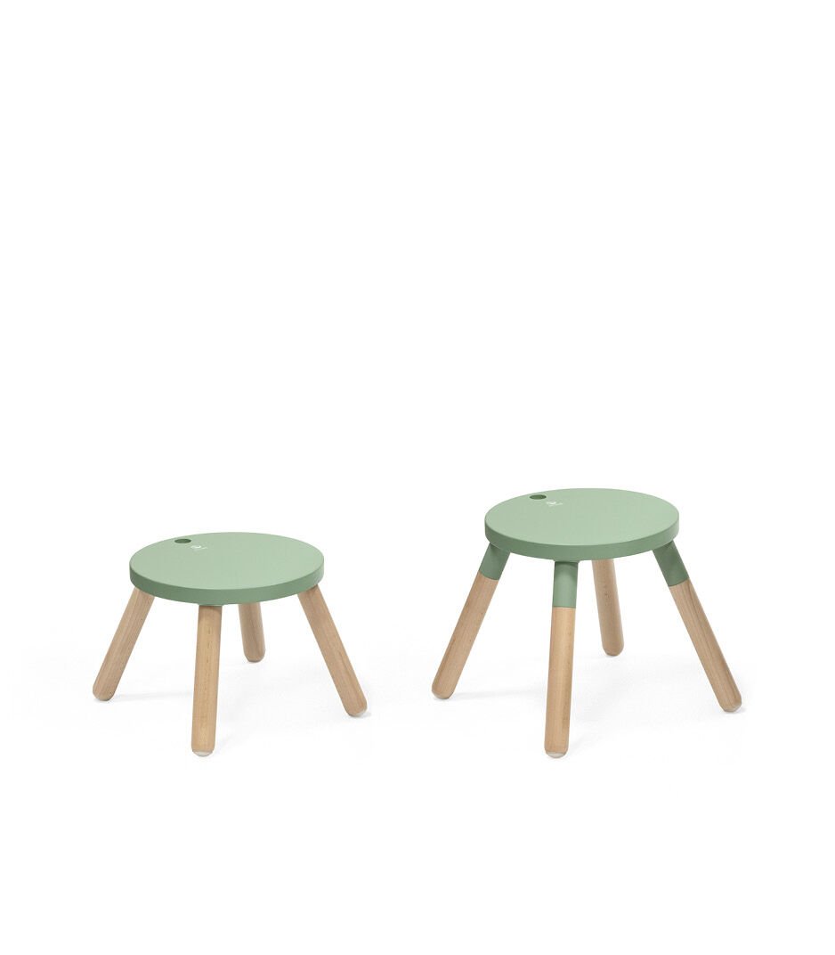 Stokke® MuTable™ Chair Clover Green with/whitout Leg Extension. Whithout back support.
