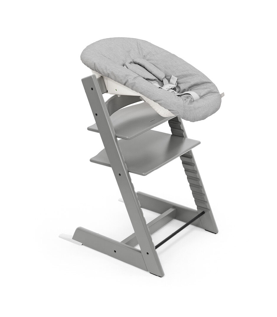 Tripp Trapp® chair Storm Grey, with Newborn Set, Active.