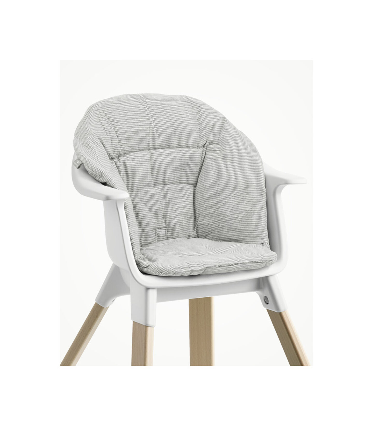 Stokke® Clikk™ High Chair with Tray and Harness, in Natural and White. Cushion Nordic Grey. view 3
