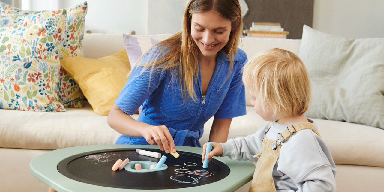 Stokke® MuTable™ Table and Chair, Clover Green and Basic Blackboard. view 1