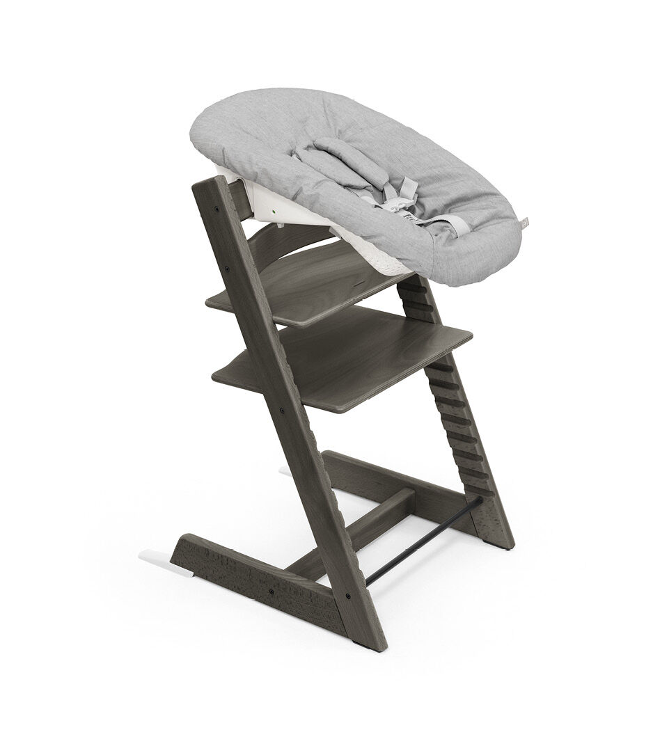 Tripp Trapp® chair Hazy Grey, with Newborn Set, Active.