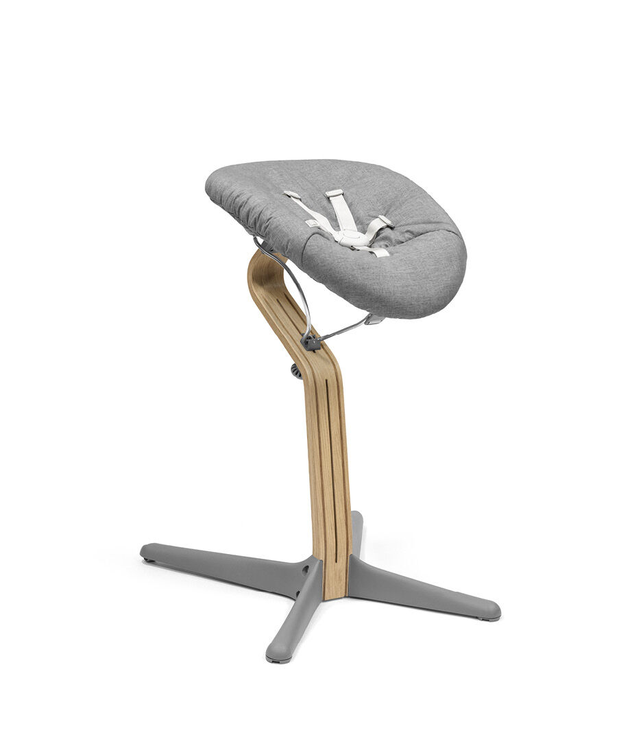 Stokke® Nomi® Chair. Premium Oak wood and Grey plastic parts with Newborn Set. Grey textile cover. galery image 4