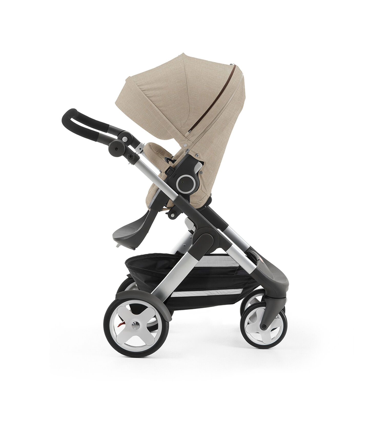 Stokke® Trailz with Stokke® Stroller Seat, parent facing, rest position. Beige Melange. view 2