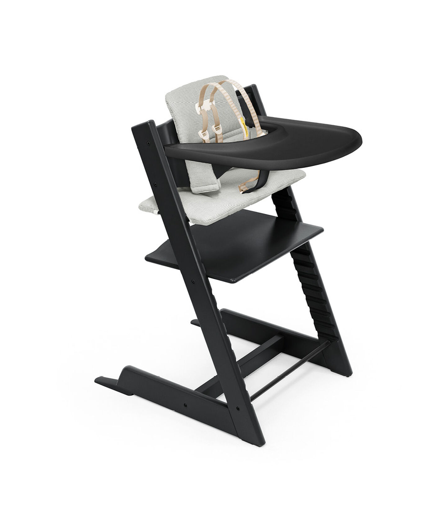 Tripp Trapp® Bundle. Chair Black, Baby Set with Tray and Classic Cushion Nordic Grey. US version. view 1