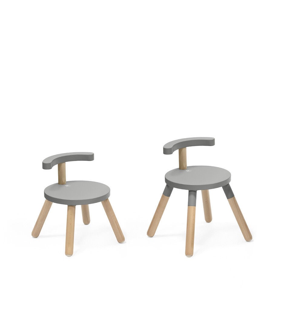 Stokke® MuTable™ Chair Strom Grey with/whitout Leg Extension.