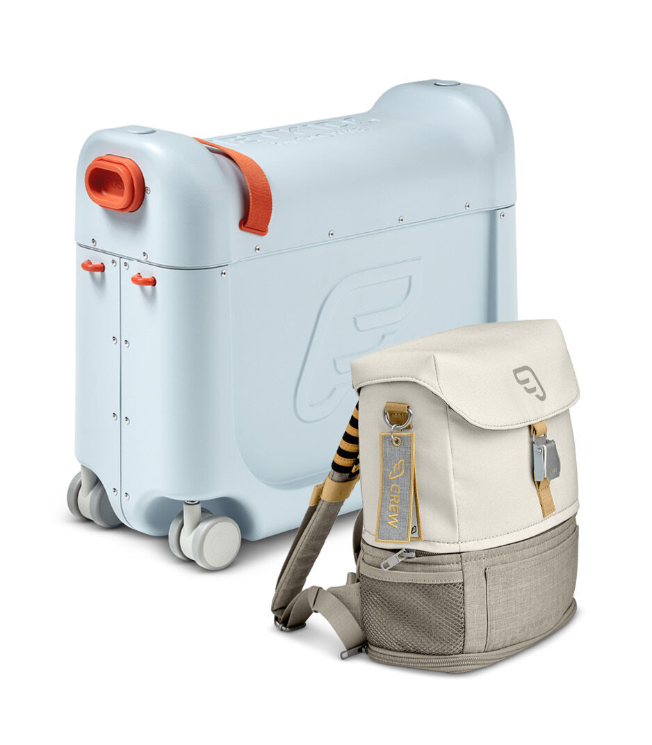 JetKids™ by Stokke® Crew BackPack, Full Moon and BedBox V3, Blue Sky. Japan bundle.