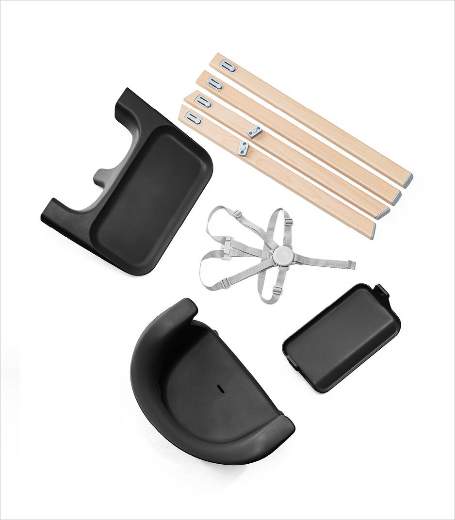 Stokke® Clikk™ High Chair. Natural Beech wood and Black plastic parts. What's included overview. galery image 7