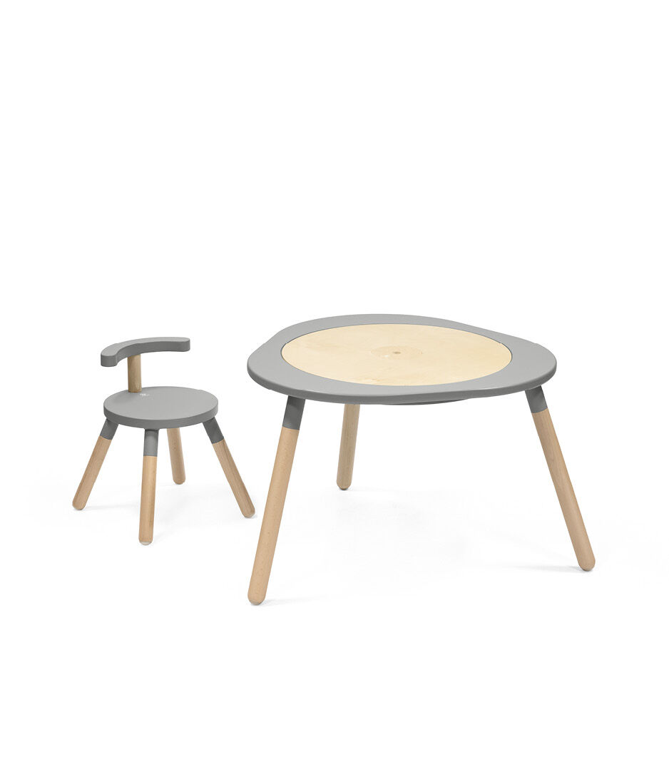 Stokke® MuTable™ Chair and Table Storm Grey. With Leg Extension.