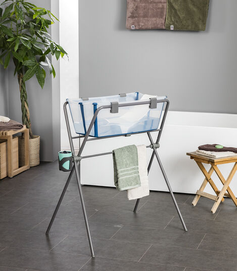 Stokke® Flexi Bath® Transparent Blue with Newborn Support, on Stokke® Flexi Bath® Stand. view 3