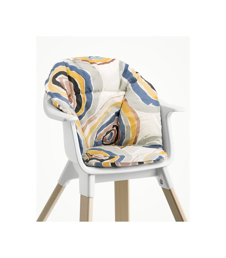 Stokke® Clikk™ High Chair Natural and White, with Cushion Multi Circle.