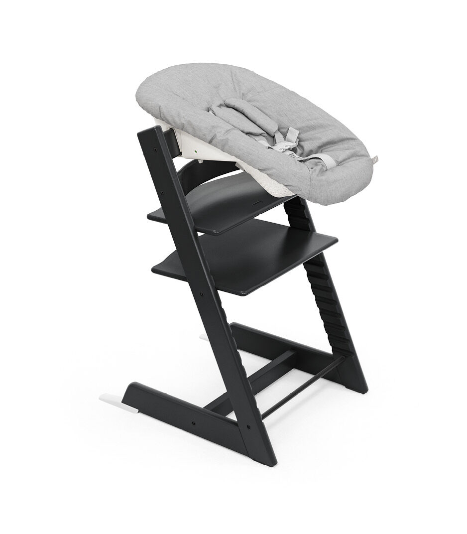 Tripp Trapp® chair Black, with Newborn Set, Active.