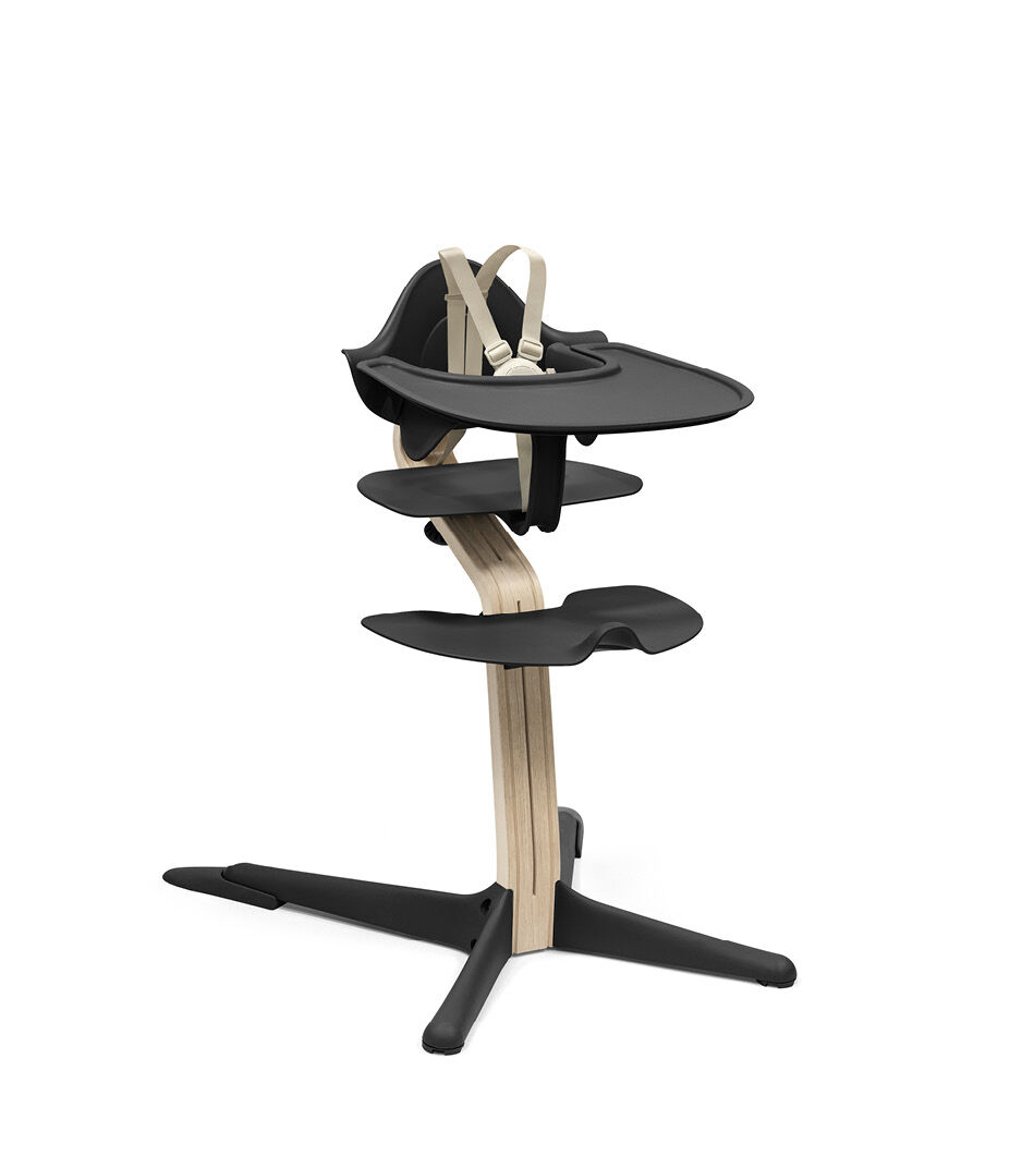 Stokke® Nomi® Chair Natural/Black with Baby Set and Tray. US variant