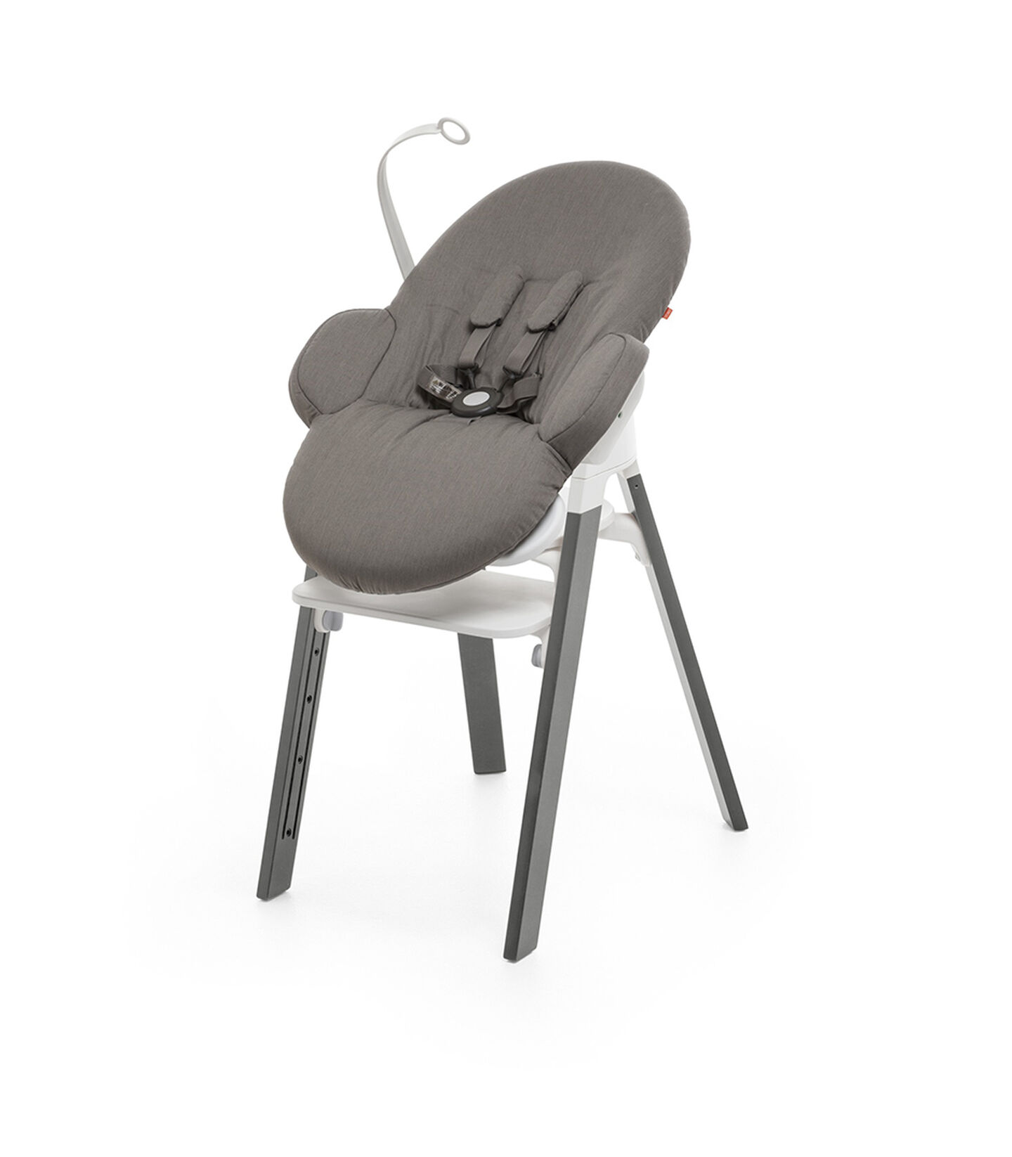 Bouncer, Greige. Mounted on Stokke Steps highchair.