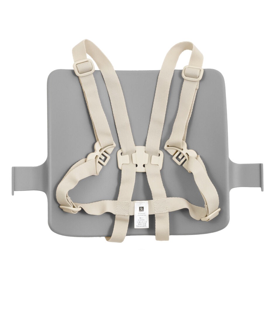 Tripp Trapp® Baby Set2 back rest, Storm Grey. US variant with Stokke Harness, Beige.